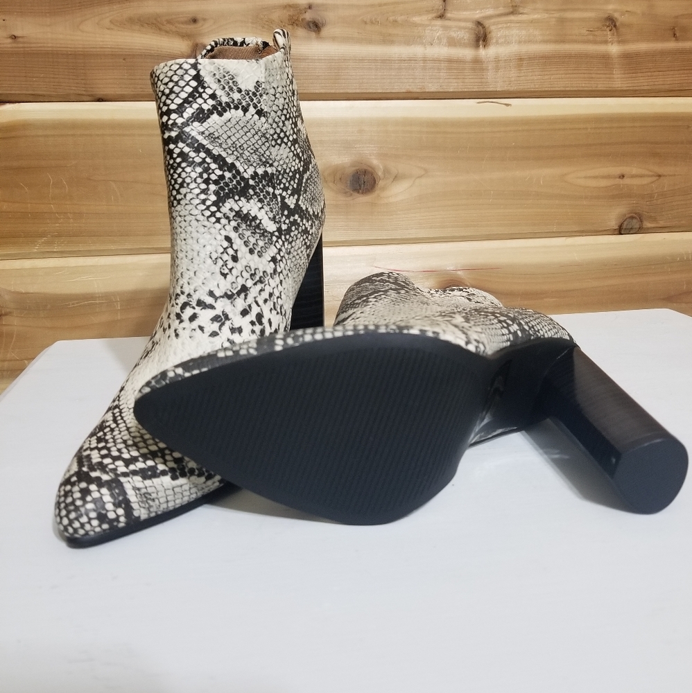 Snake embossed block heeled booties size 6